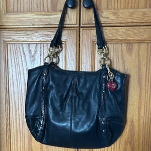 Coach Black Alexandra Python Chain Leather Shoulder Bag with Gold Accents